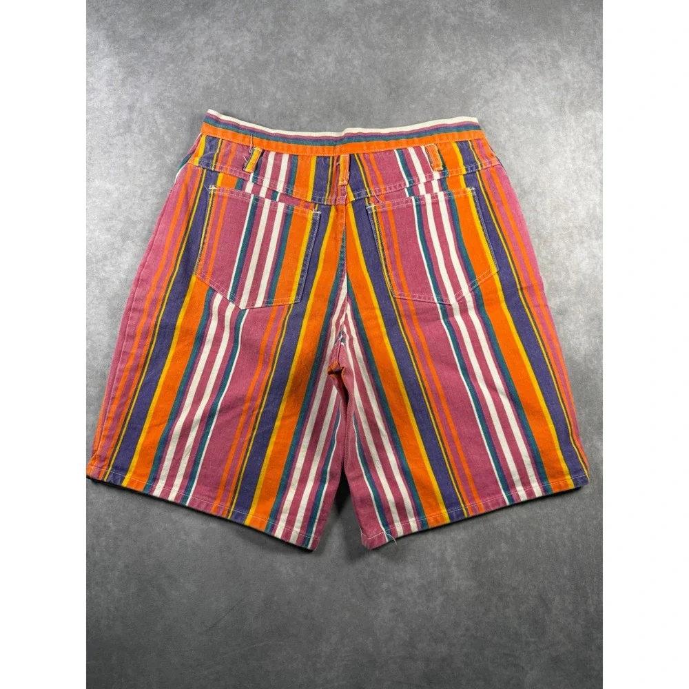 Vintage 80s 90s Fine Jeanswear Women's XL Rainbow Striped Bermuda Shorts USA